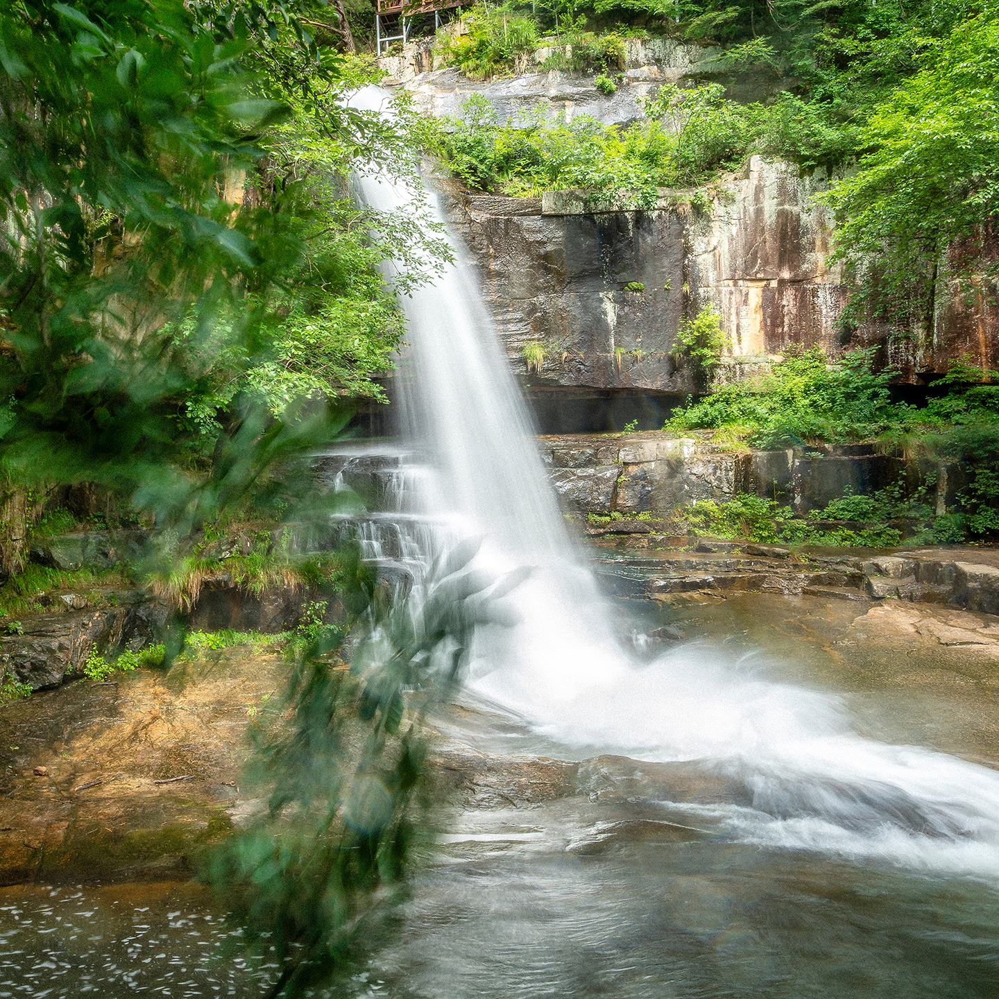 Suyok Falls - A silky waterfall spills over layered rock into a forest pool, framed by lush green foliage and soft natural light. - #SuyokFalls #SuyokWaterfall #KoreanWaterfall #WaterfallPhotography #WaterfallLovers #NaturePhotography #NatureLovers #KoreaTravel #TravelKorea #VisitKorea